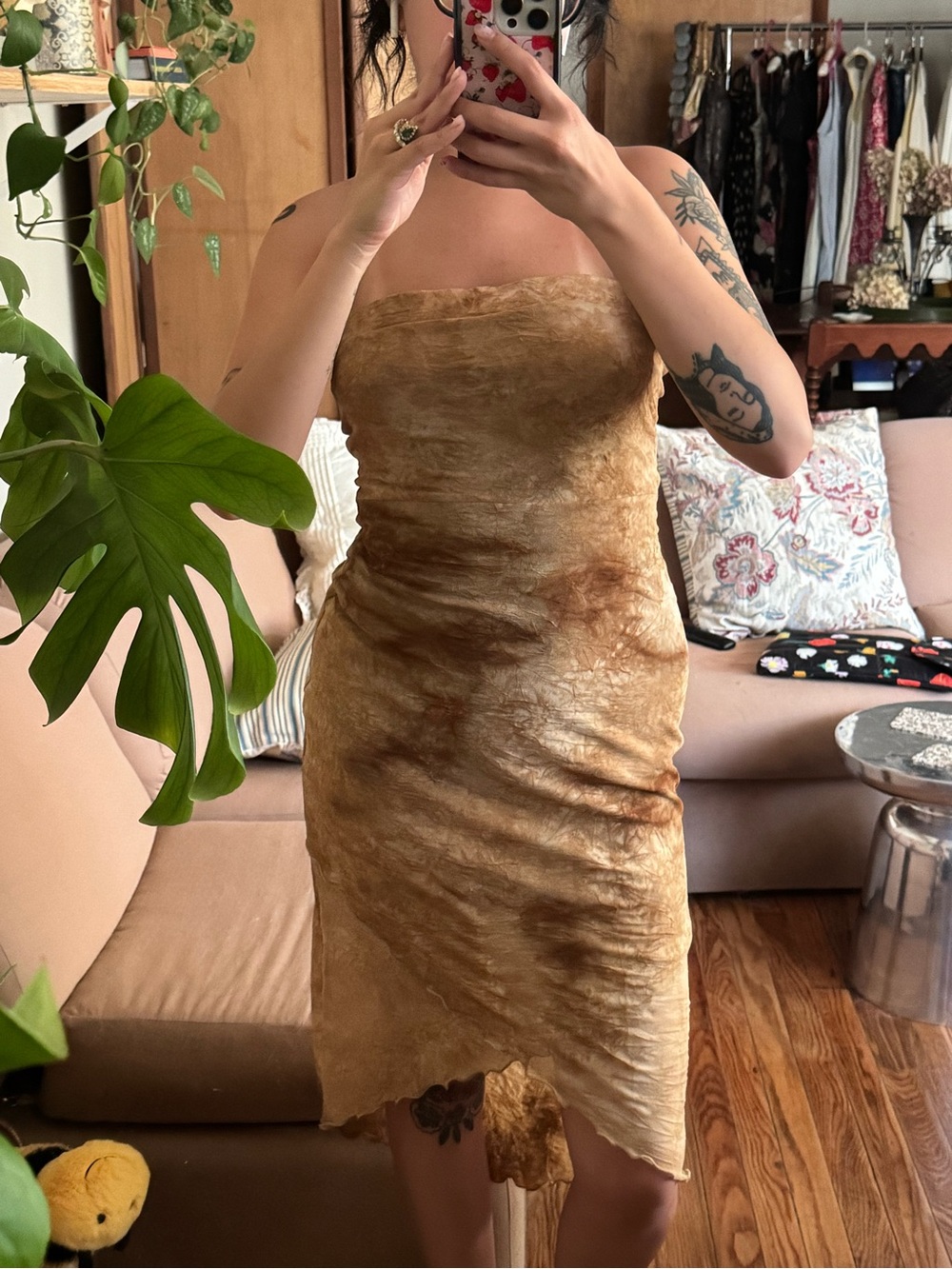 Vintage Charlotte Russe Strapless Brown Tie Dye Dress